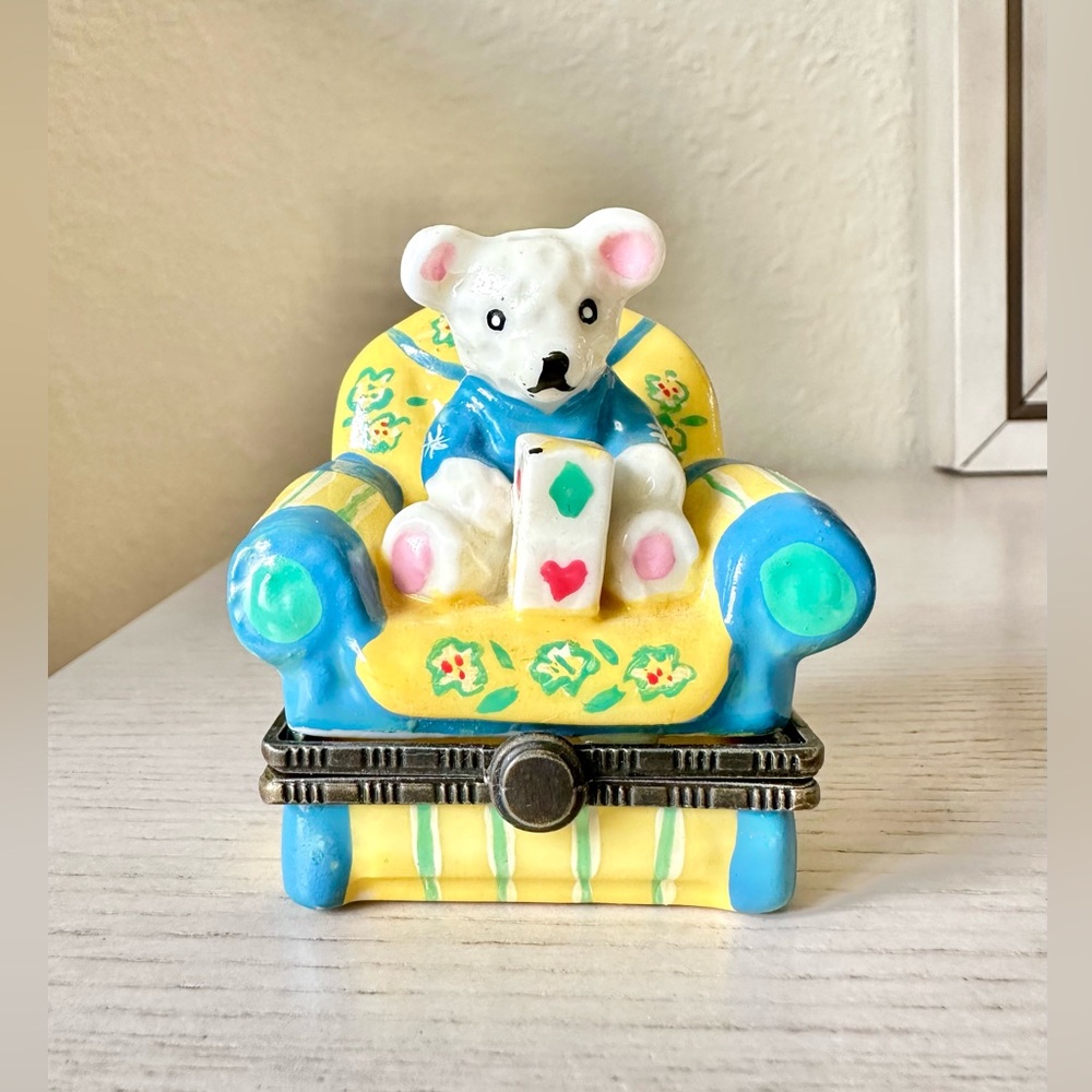VTG 1997 BLOOMINGDALES PORCELAIN TEDDY BEAR HINGED TRINKET BOX LIMITED EDITION